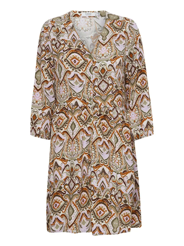 B Young ByMMJoella V Neck Dress Aloe Boho Mix