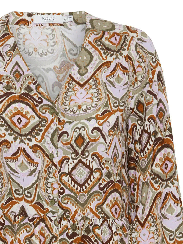 B Young ByMMJoella V Neck Dress Aloe Boho Mix