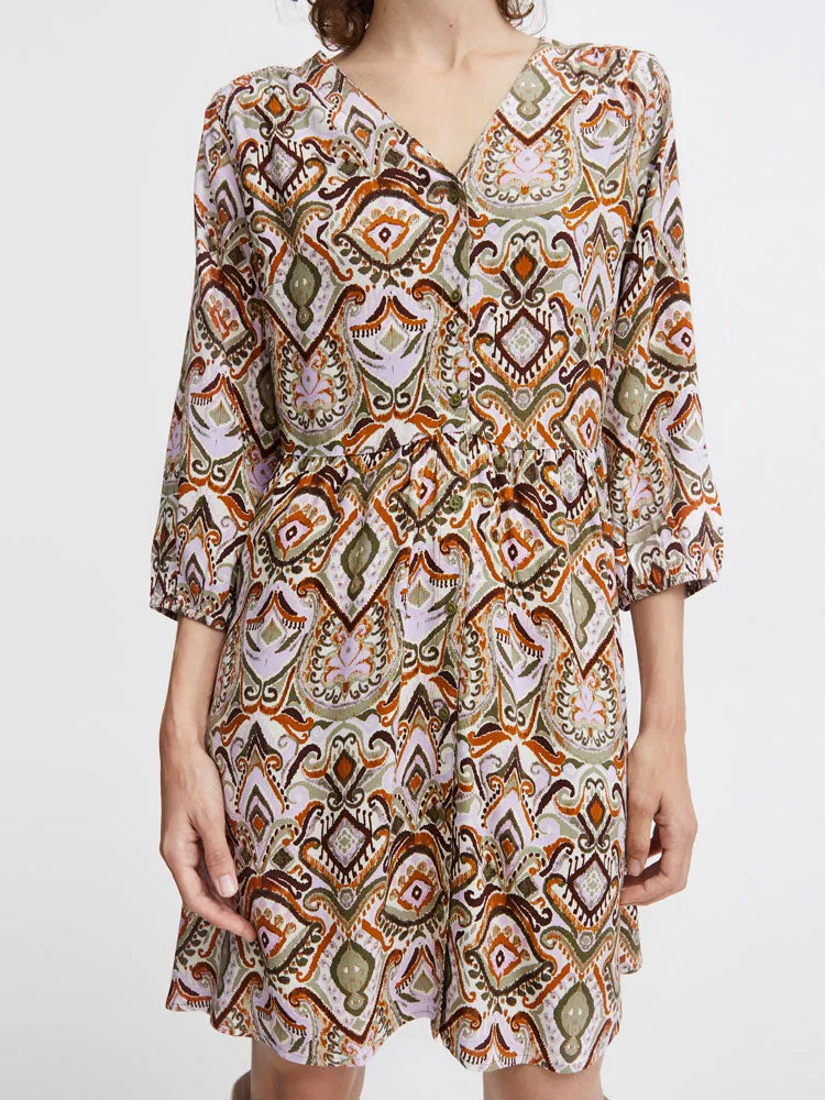 B Young ByMMJoella V Neck Dress Aloe Boho Mix