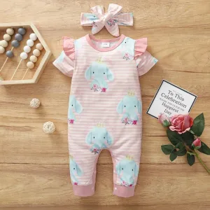 Baby Girl 2pcs Floral Pattern Jumpsuit & Headhand