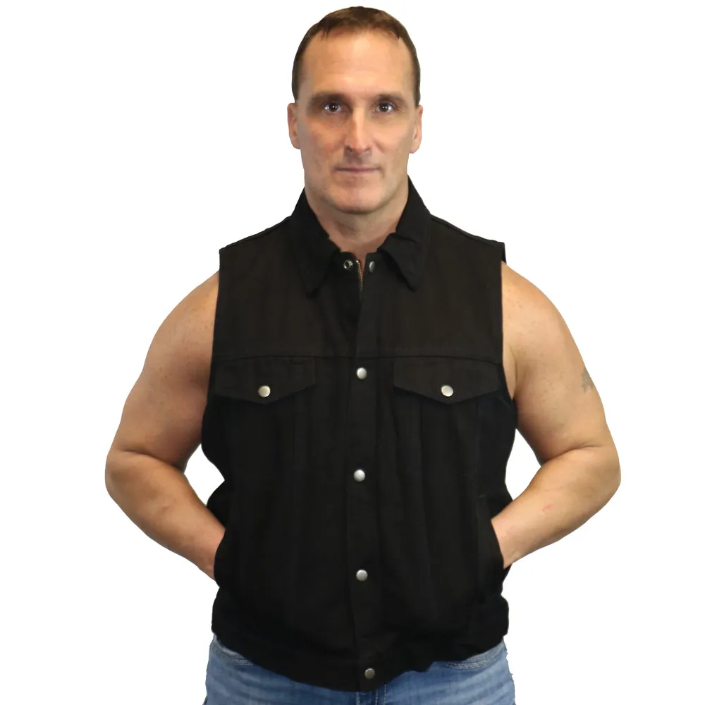 BK Snap/Zipper Front Denim Vest- Black