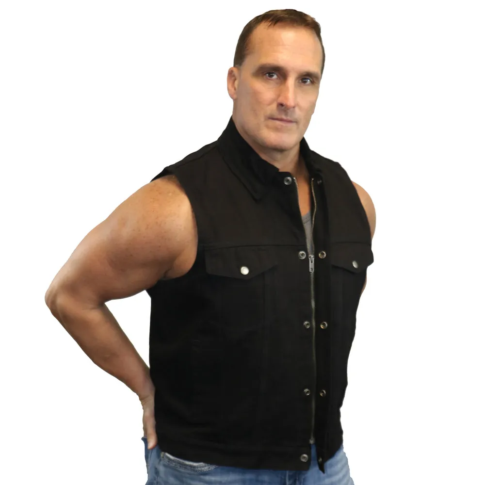 BK Snap/Zipper Front Denim Vest- Black