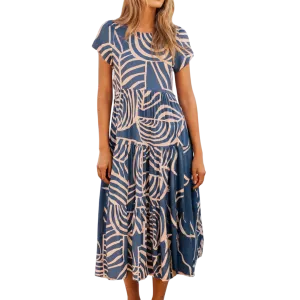 Boho Printed Short Sleeve Flare Tiered Dress