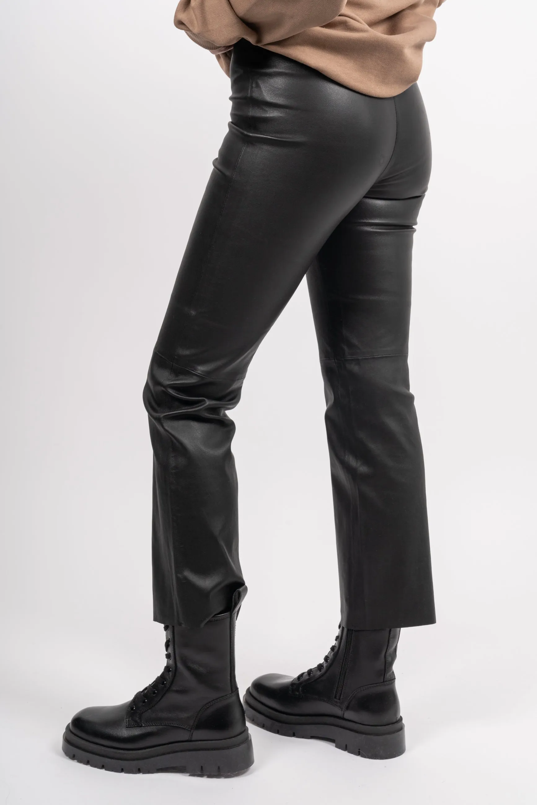Celia Stretch Leather Pants -  Black