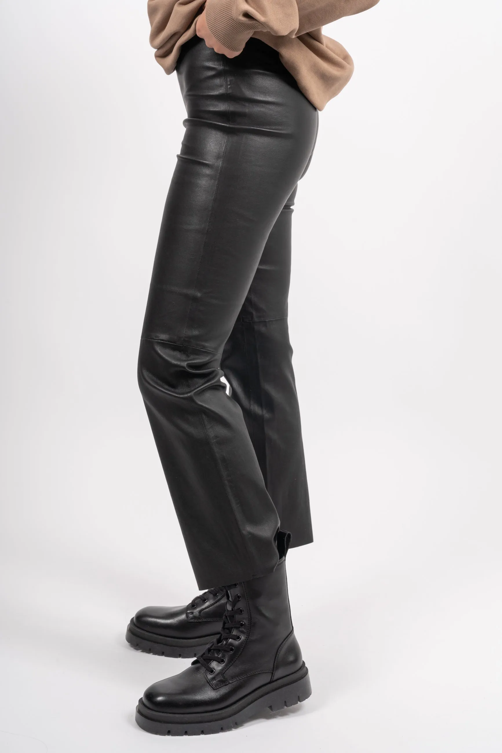 Celia Stretch Leather Pants -  Black