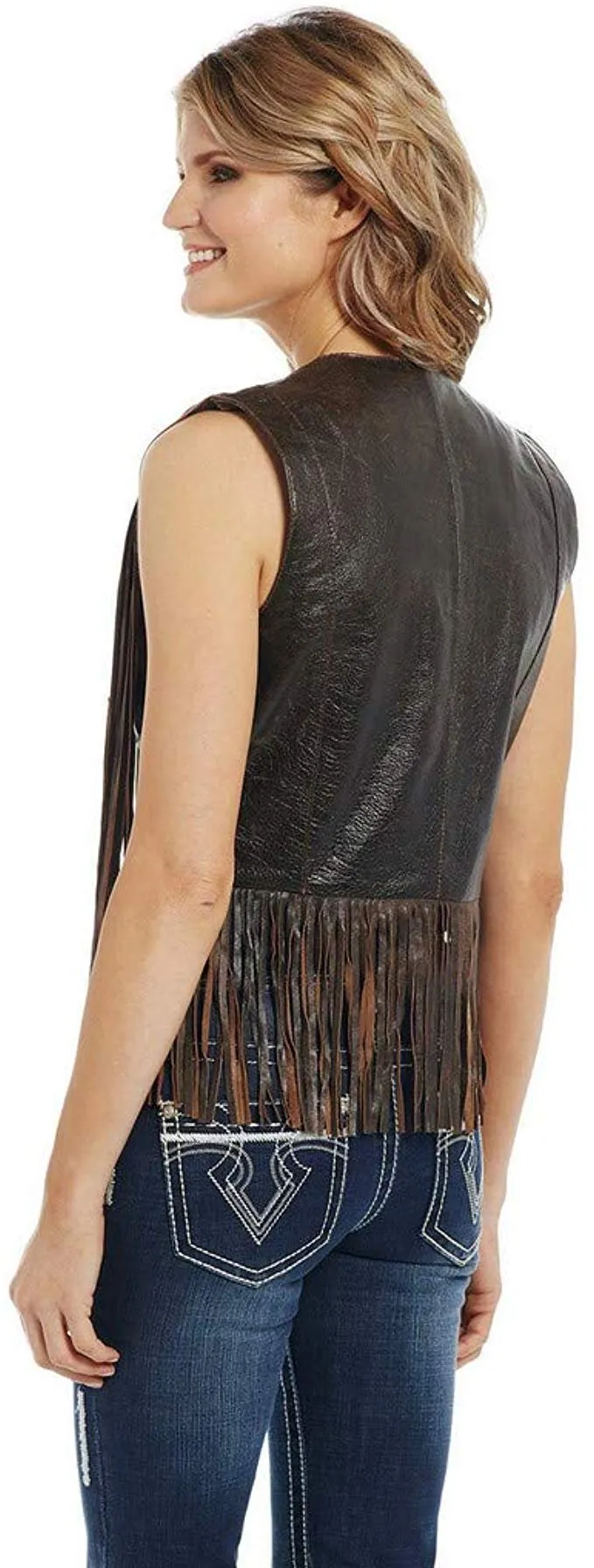 Cripple Creek Ladies Brown Leather with Fringe Vest Style LL21862