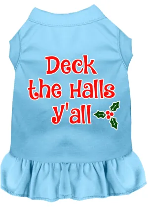 Deck The Halls Y'all Screen Print Dog Dress Baby Blue Med