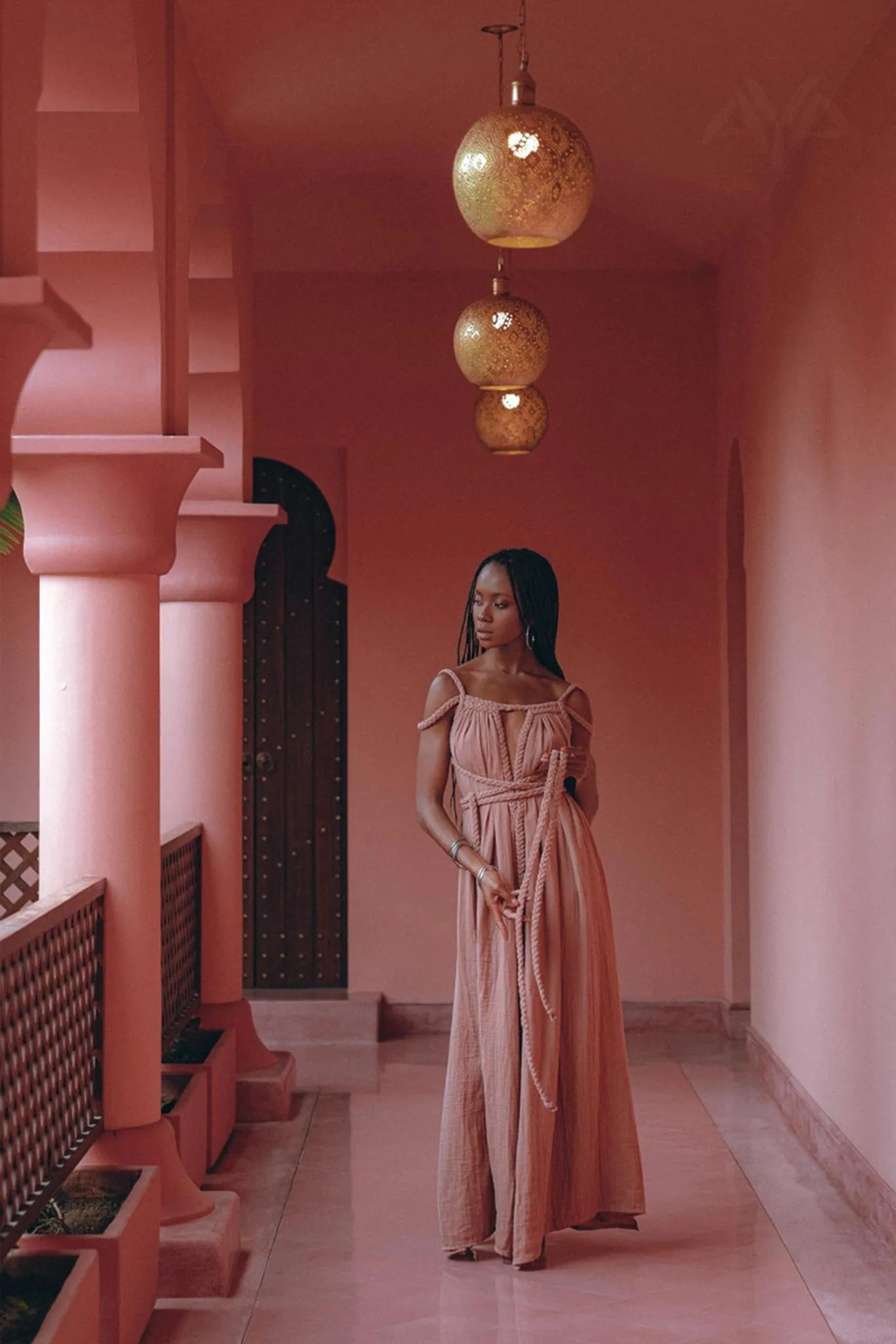 Dusty Pink Greek Goddess Prom Boho Dress