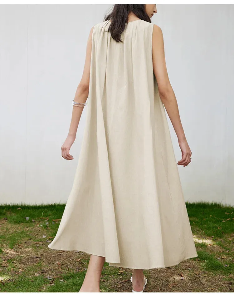 FashionSierra-Casual  Sleeveless  Long  Vintage  O-neck  Oversize  Loose  Summer  Beach Boho Dress