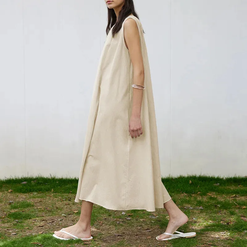 FashionSierra-Casual  Sleeveless  Long  Vintage  O-neck  Oversize  Loose  Summer  Beach Boho Dress