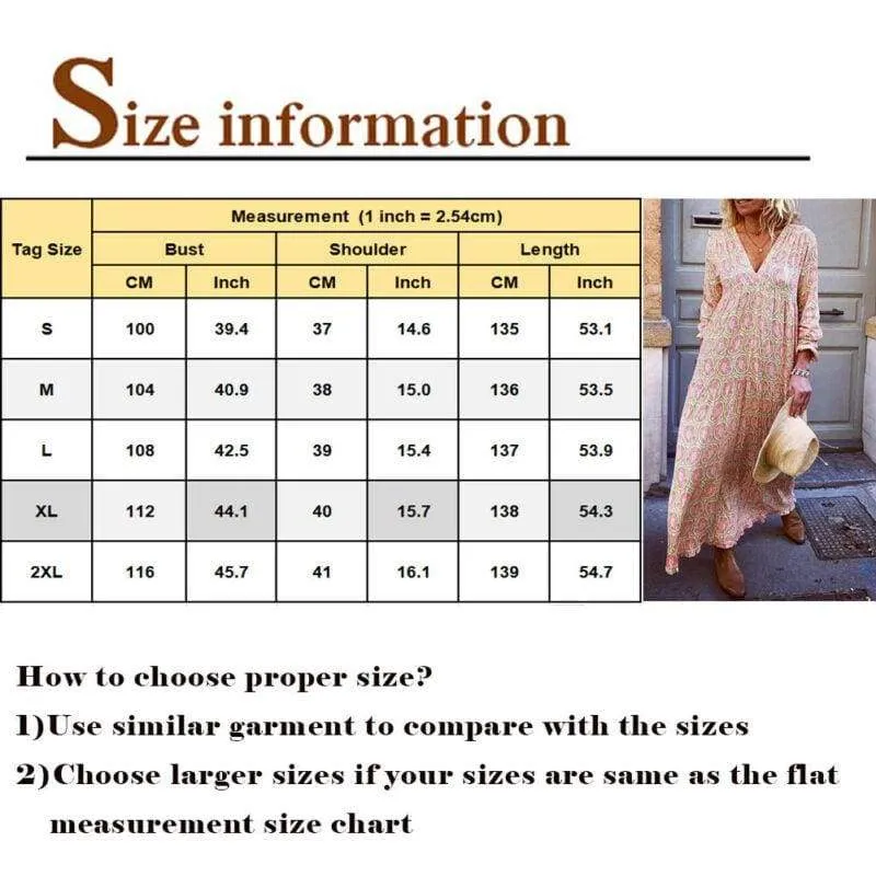 FashionSierra - Fashion Women Boho Deep V Neck Floral Long Maxi Dress