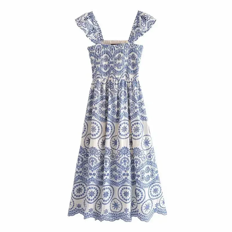FashionSierra-Hollow Floral Embroidery  Sleeveless Strap  Long  For Women  Vintage  2024  Summer  Vestidos  Party  Ladies  Boho Dress