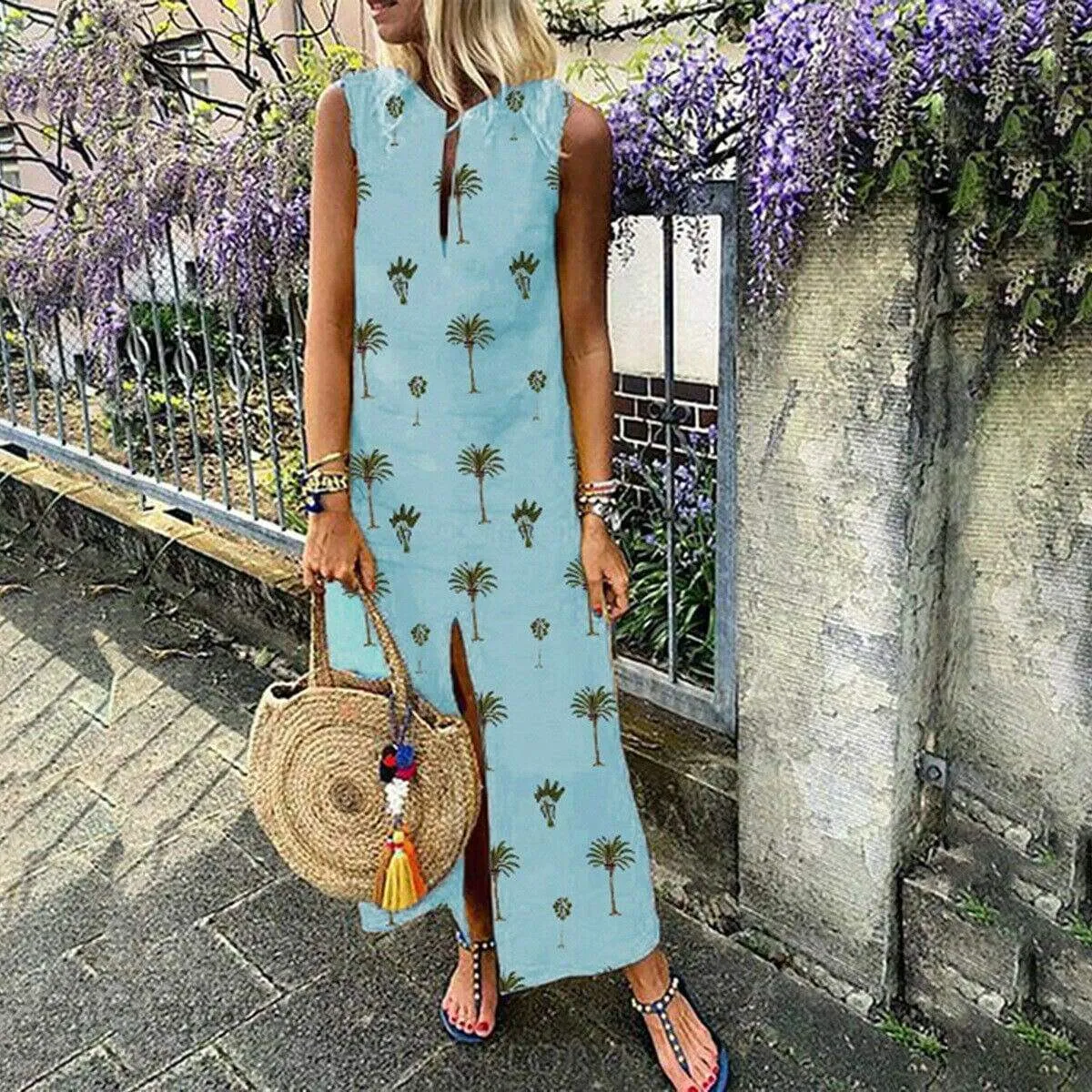 FashionSierra - Women Boho Long Maxi Dress Fashion Ladies Sleeveless Summer Beach Floral Dress Casual Holiday Dresses Sundress