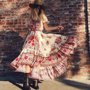 Floral Print Bohemian Off Shoulder Maxi Dress