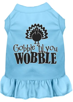 Gobble Til You Wobble Screen Print Dog Dress Baby Blue Xl
