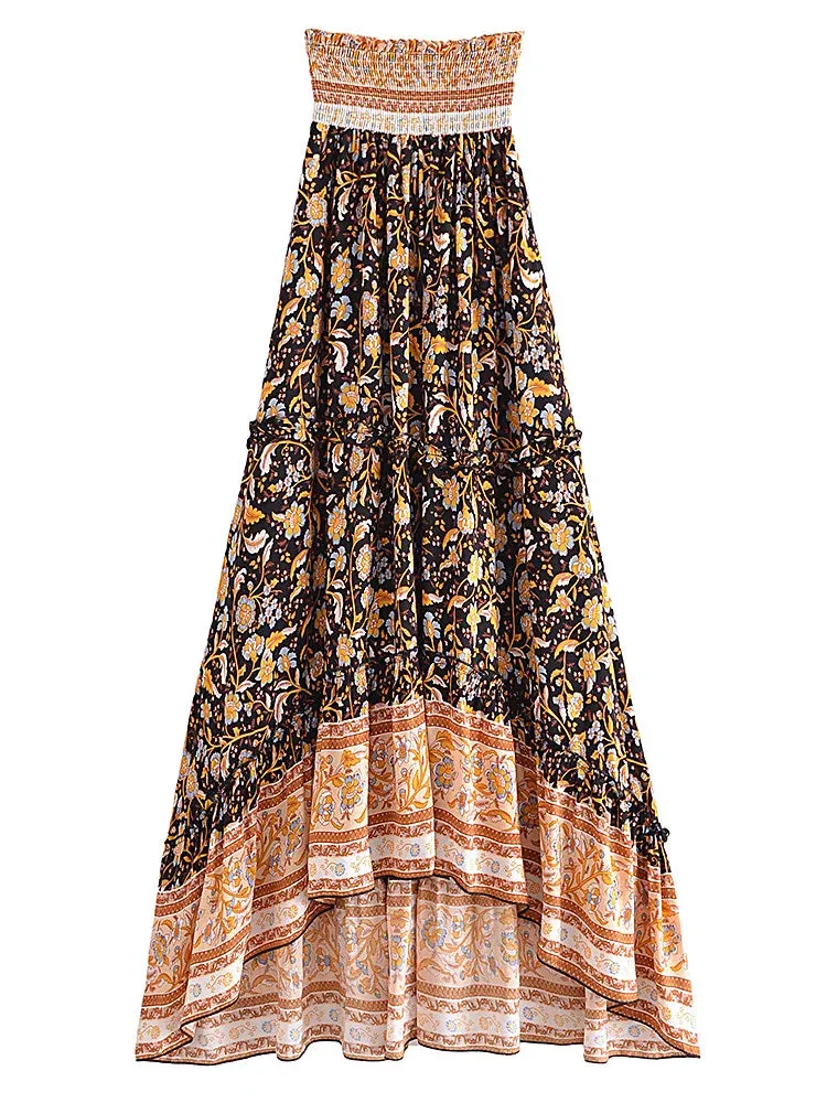 High Elastic Waist Asymmetric Skirt - 2 Prints