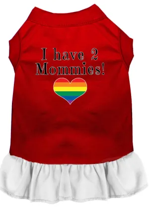 I Have 2 Mommies Screen Print Dog Dress Red With White Lg