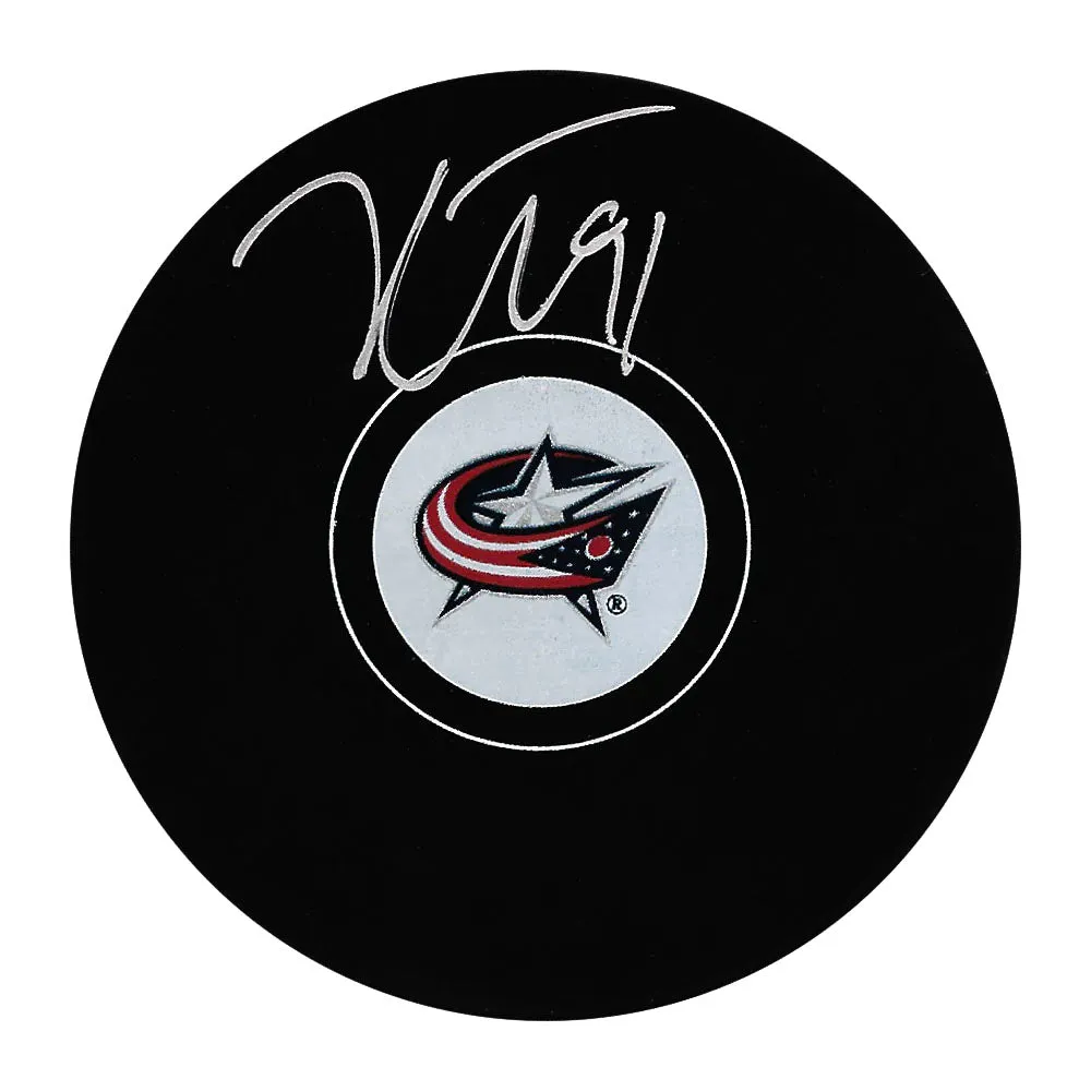 Kent Johnson Autographed Columbus Blue Jackets Puck