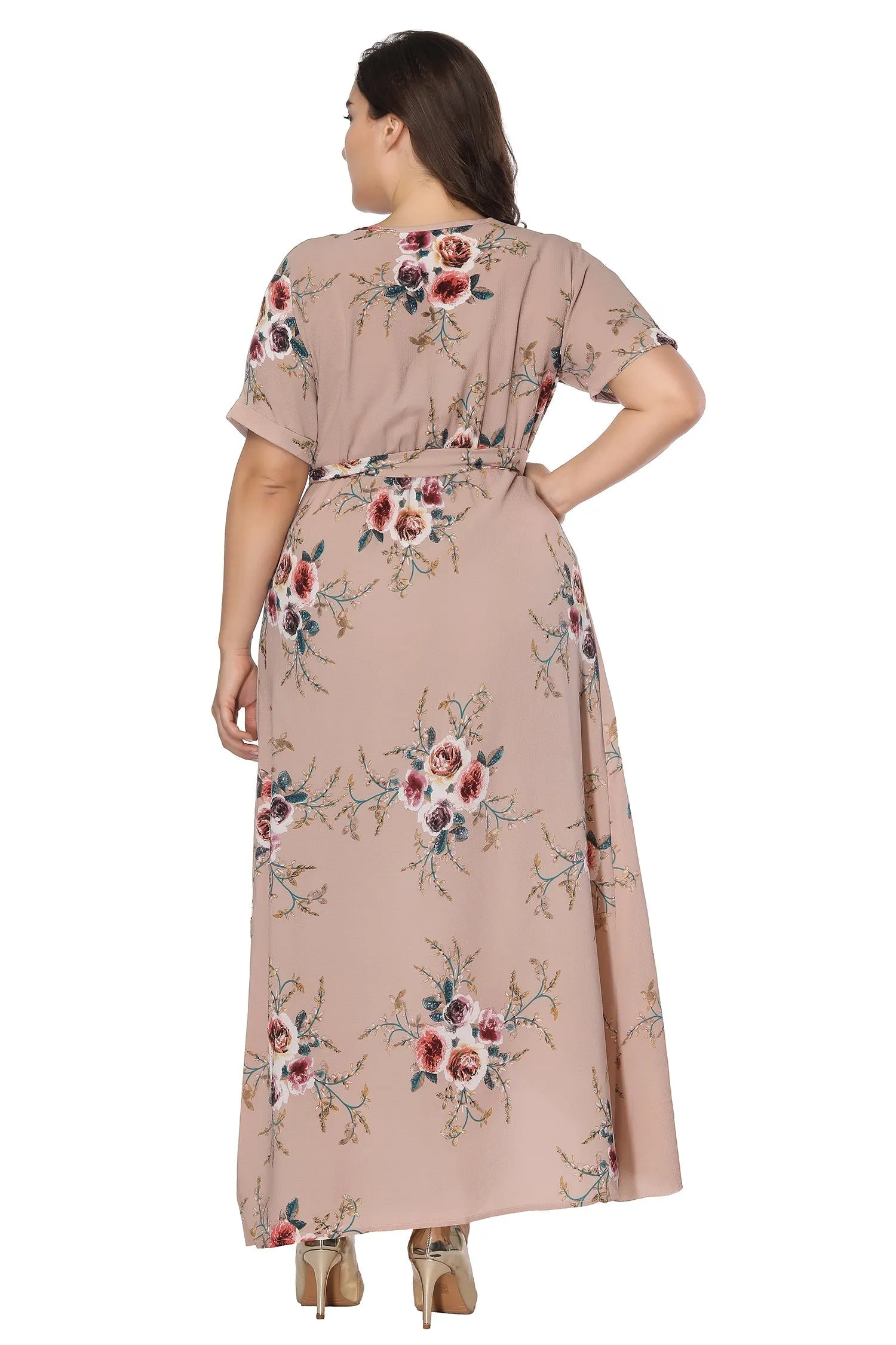 KittenAlarm - Summer large size print dress Bohemian V-neck beach long dress Plus size