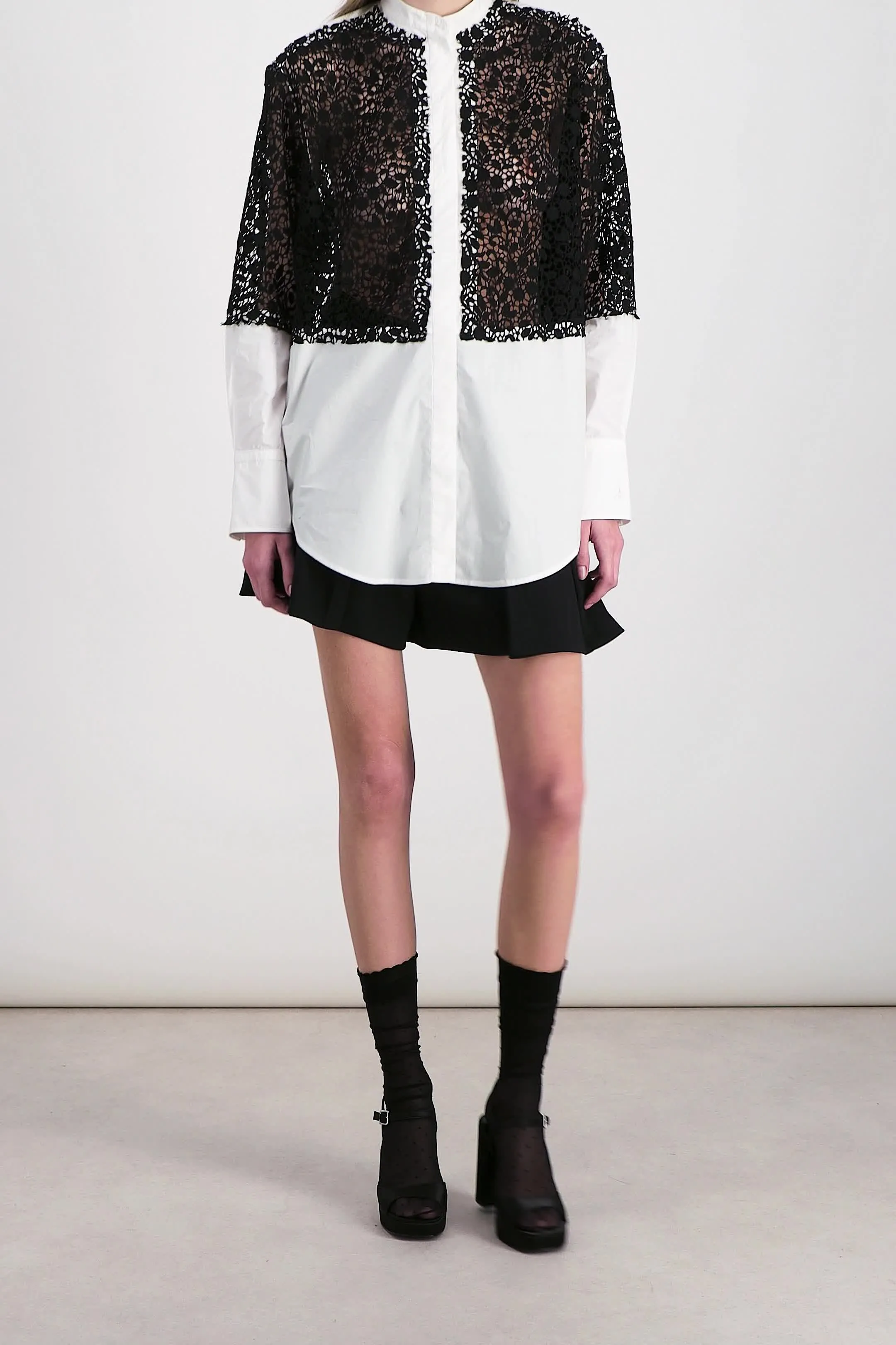 Lace insert oversize shirt