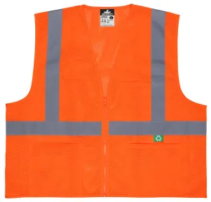 MCR Safety Recycled Mesh Vest,Orange,Class 2,Zip L
