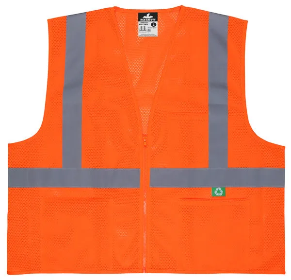 MCR Safety Recycled Mesh Vest,Orange,Class 2,Zip L