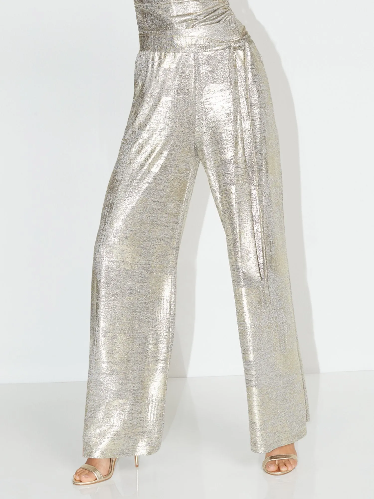 Metallic Waist Tie Wide-Leg Pant - NY&C Style System