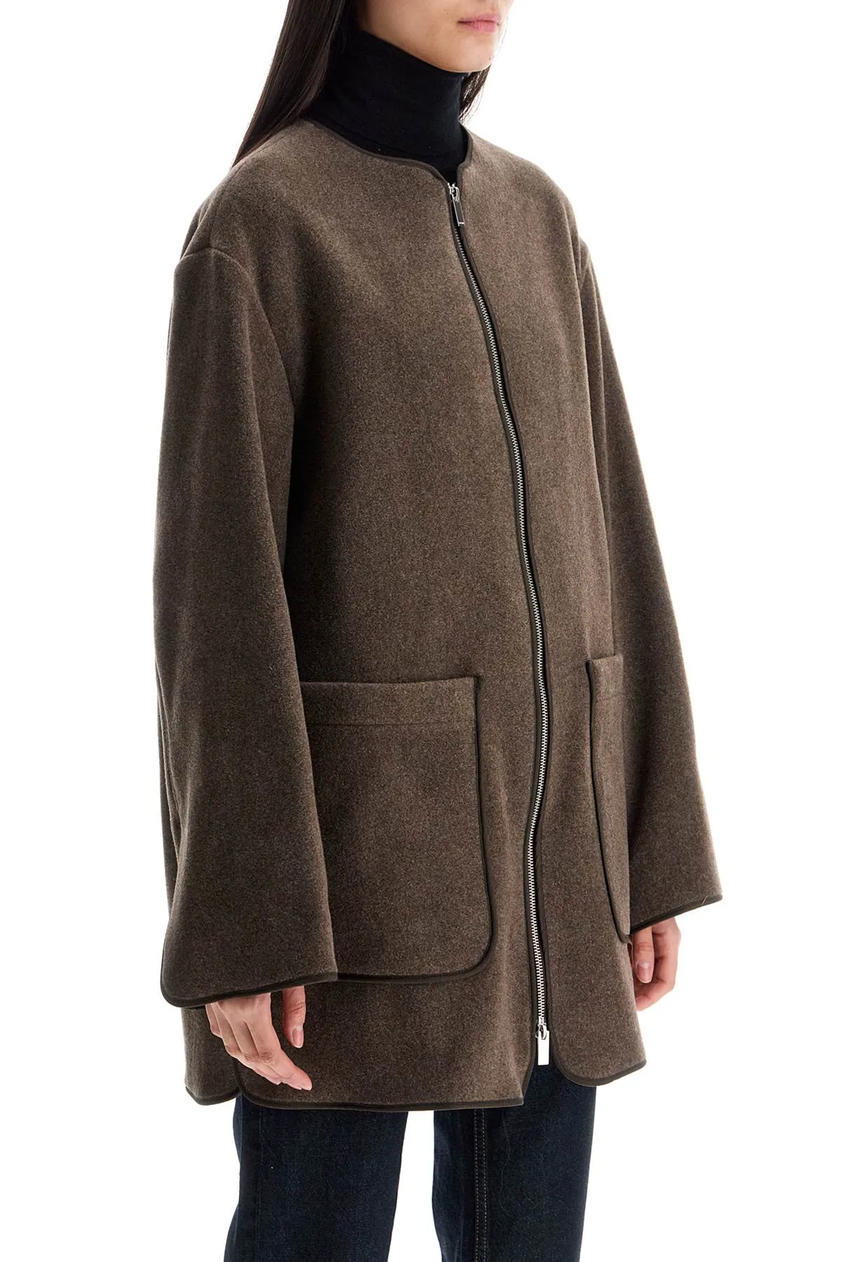 oak melange wool felt jacket with zip loose fit 251 WRO4262 FB0039 OAK MELANGE