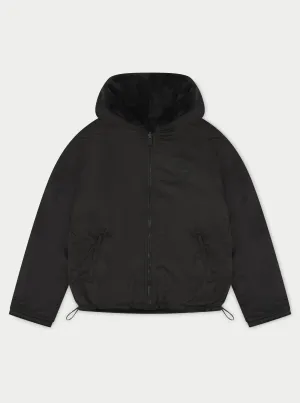 PADDED REVERSIBLE FAUX FUR ZIP THROUGH JACKET - BLACK
