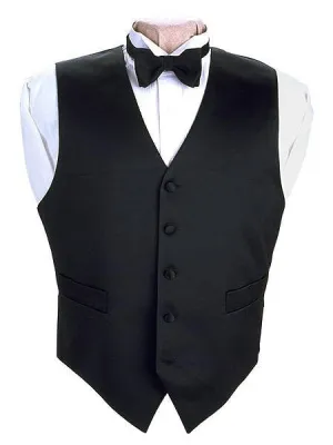 Solid Black Full Back 100% Silk Tuxedo Vest and Tie Set