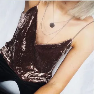 Spaghetti Strap V-neck Velvet Sleeveless Pure Color Vest