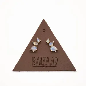 Stacked Tear Drop Ear Climber with Faceted Moonstone: Silver