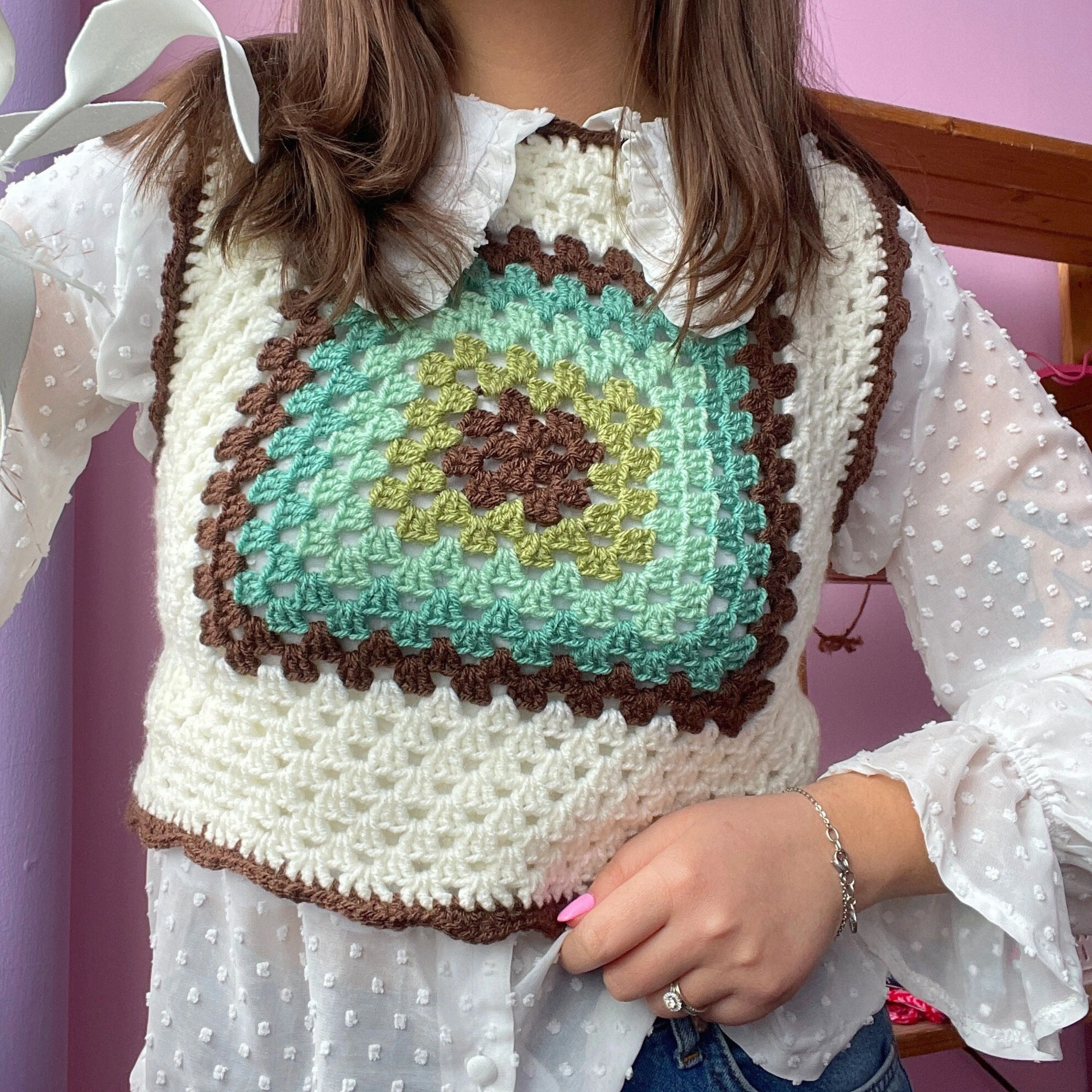 Sunrise Cream Granny Square Crochet Vest