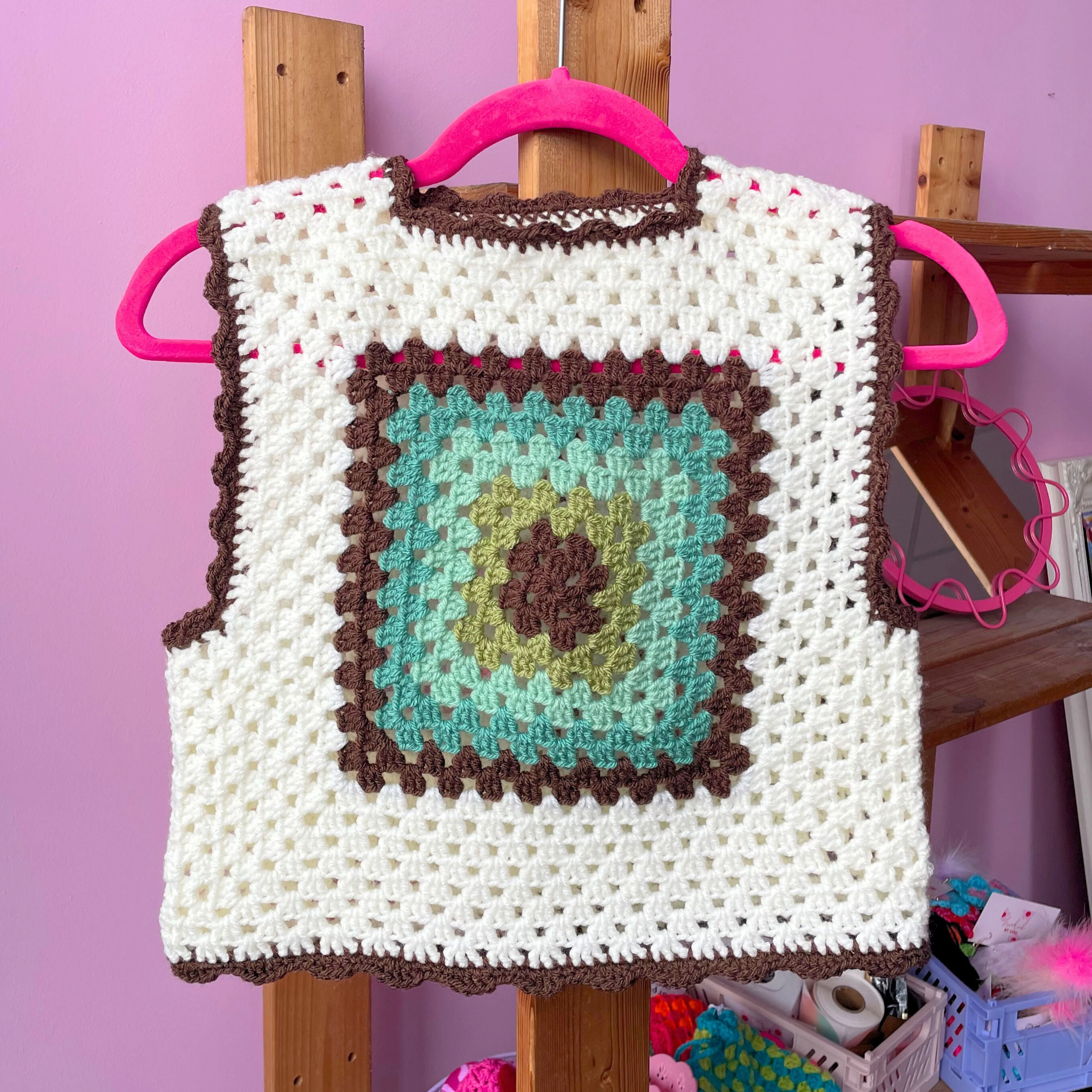 Sunrise Cream Granny Square Crochet Vest