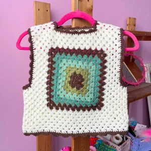 Sunrise Cream Granny Square Crochet Vest