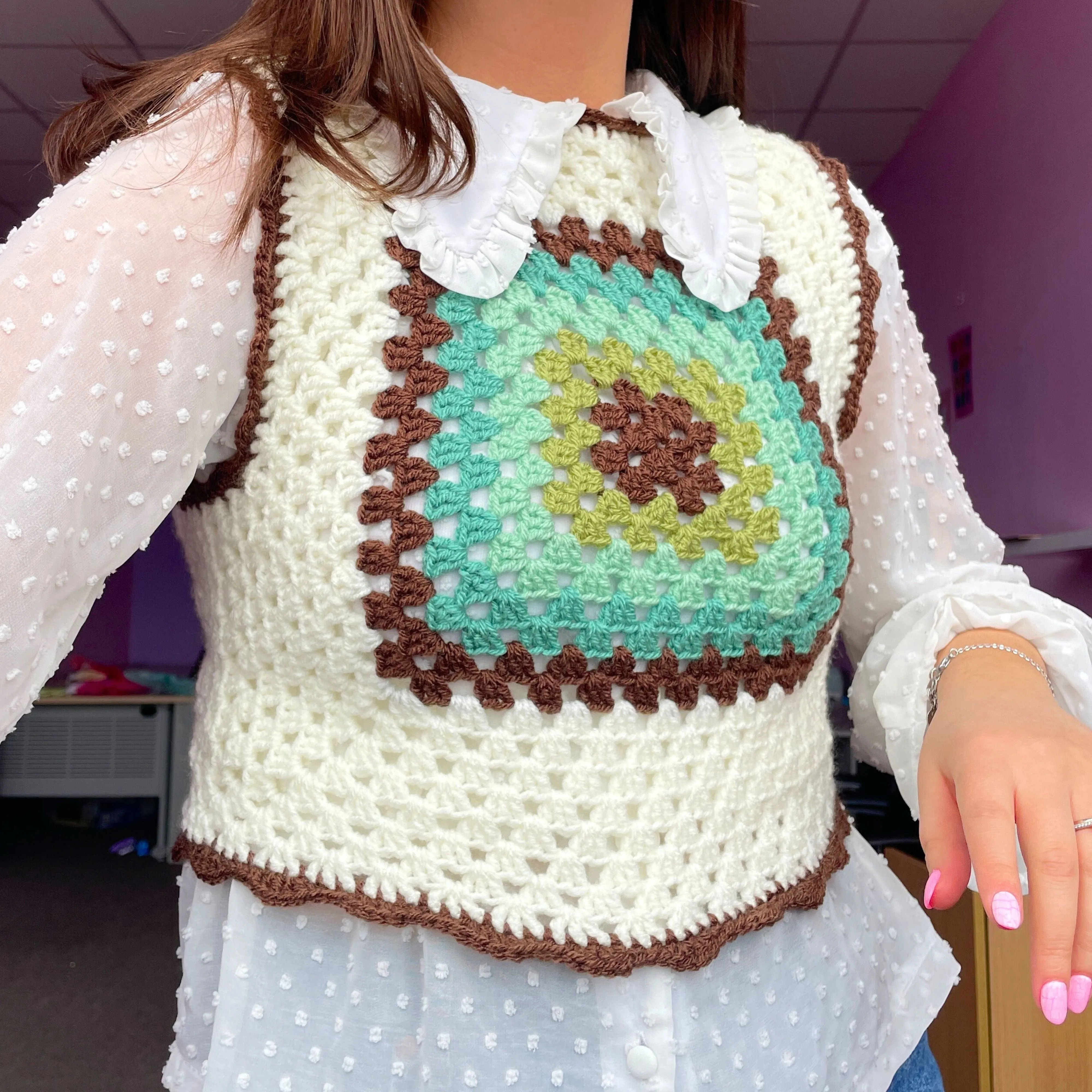 Sunrise Cream Granny Square Crochet Vest
