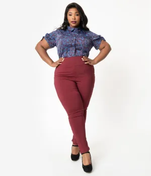 Unique Vintage Plus Size Burgundy High Waist Rizzo Cigarette Pants