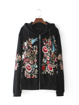 Vintage Embroidery Hooded Women Jackets