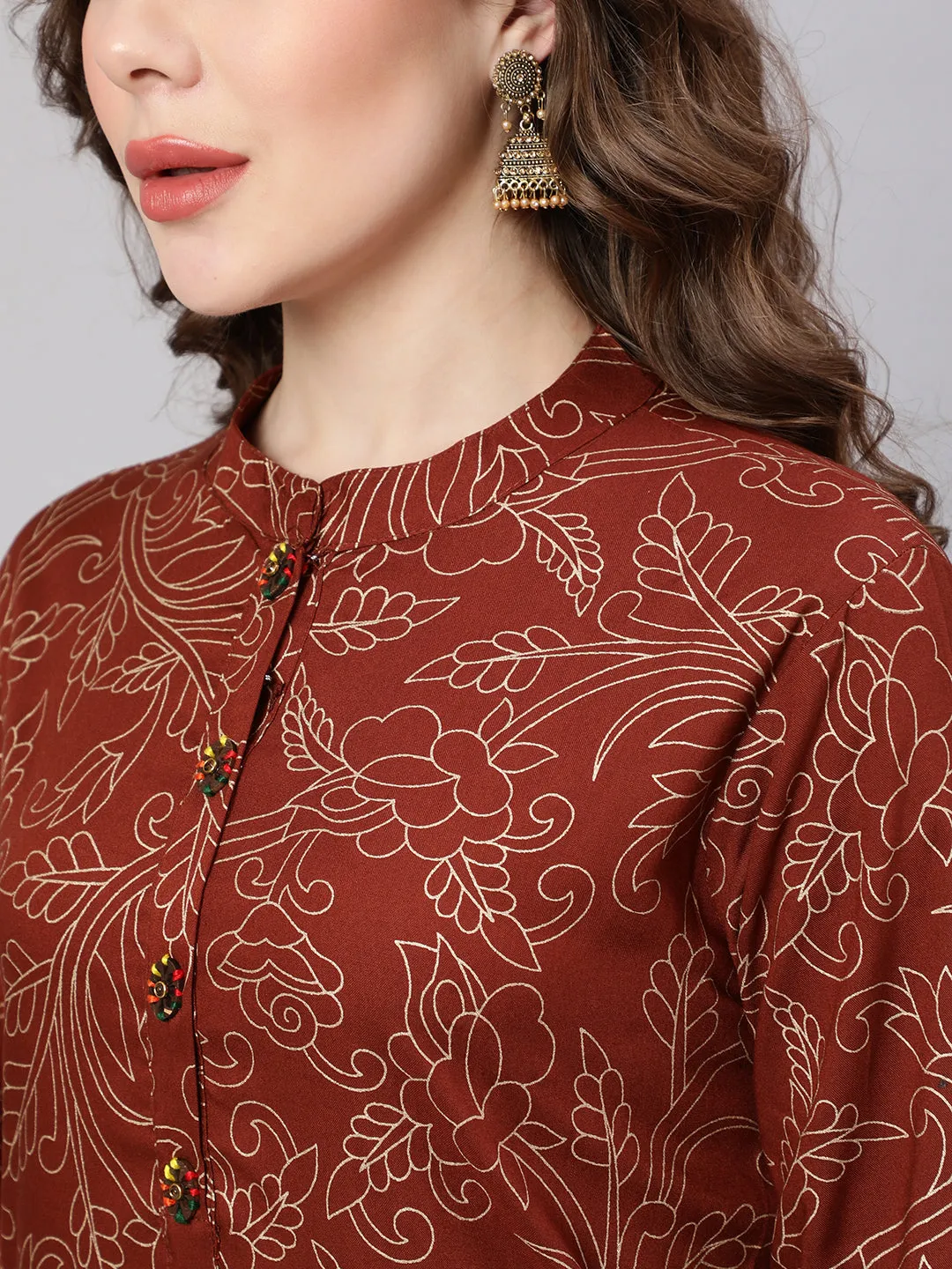 Women Brown Rayon Straight Kurta