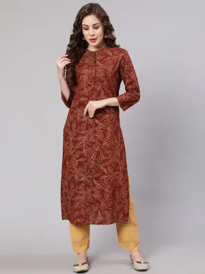 Women Brown Rayon Straight Kurta