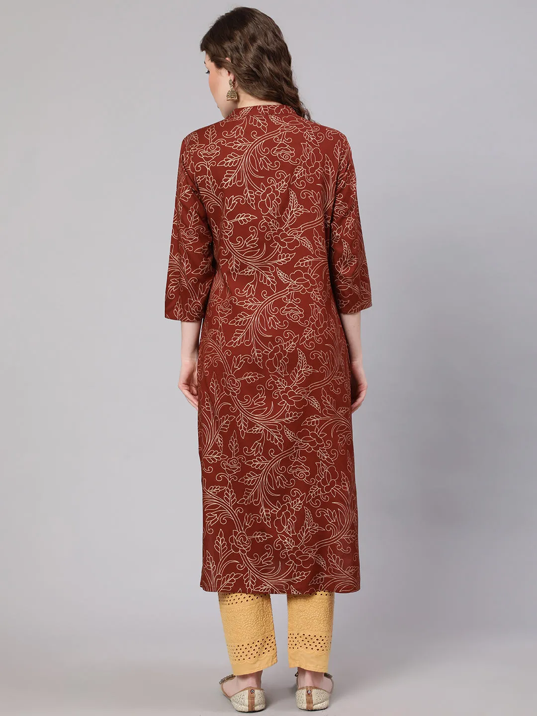 Women Brown Rayon Straight Kurta