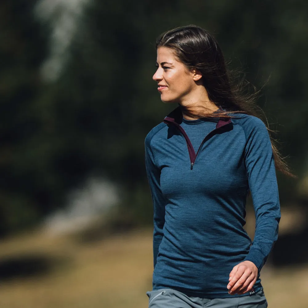 Womens Merino 200 Long Sleeve Zip Neck (Denim)